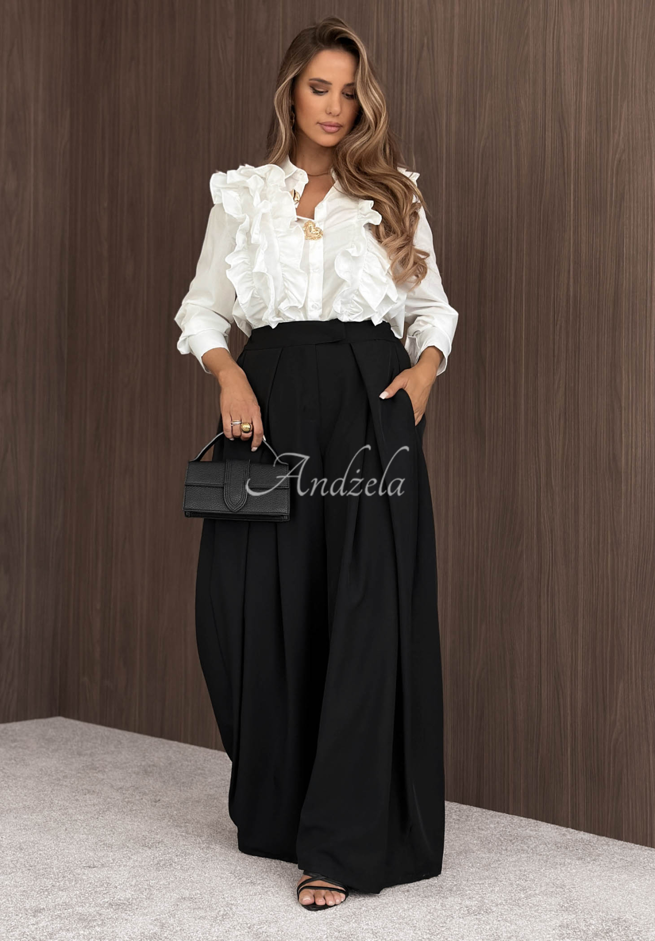 Pantaloni din material wide leg cu pliuri Cloudy Elegance