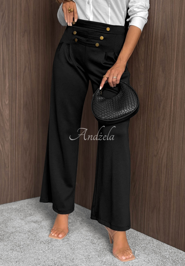 Pantaloni wide leg din viscoză cu nasturi Gentle Pause