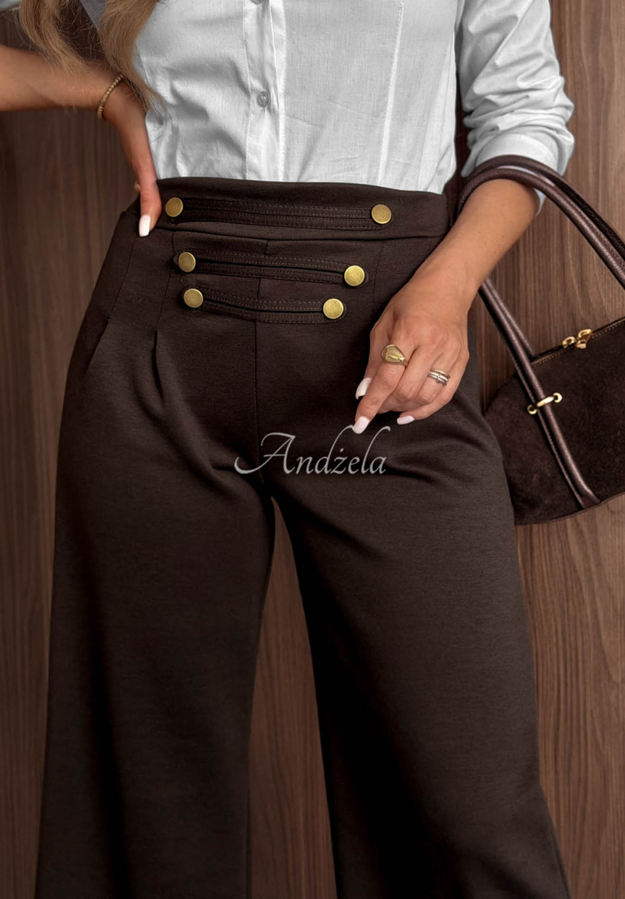 Pantaloni wide leg din viscoză cu nasturi Gentle Pause