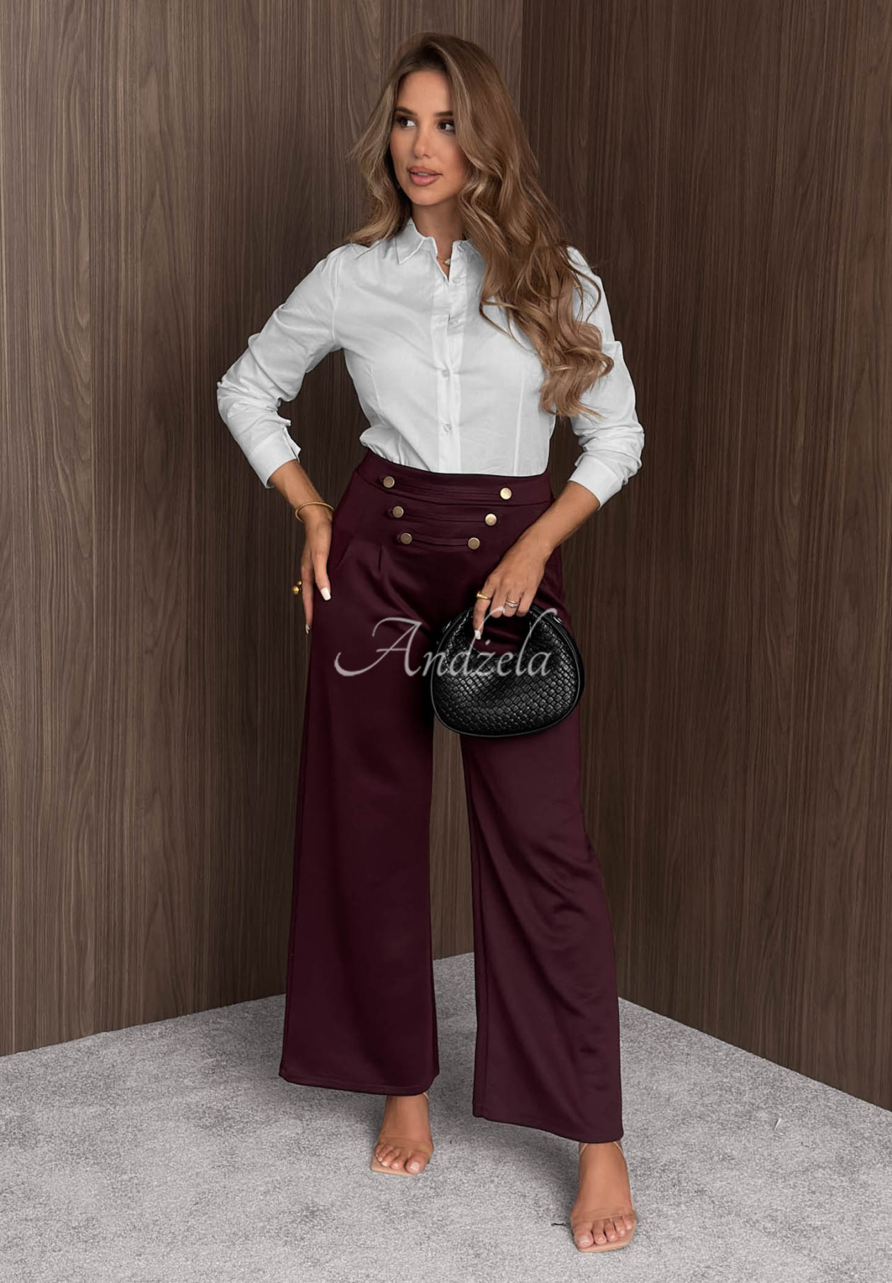 Pantaloni wide leg din viscoză cu nasturi Gentle Pause