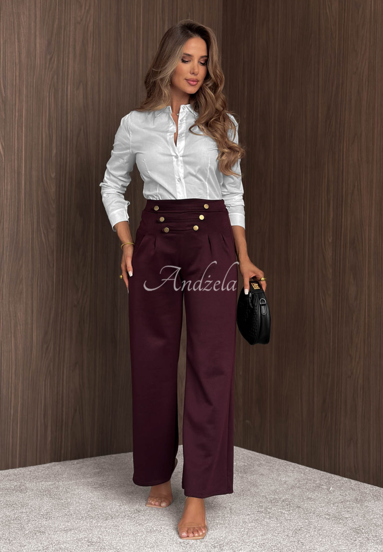 Pantaloni wide leg din viscoză cu nasturi Gentle Pause
