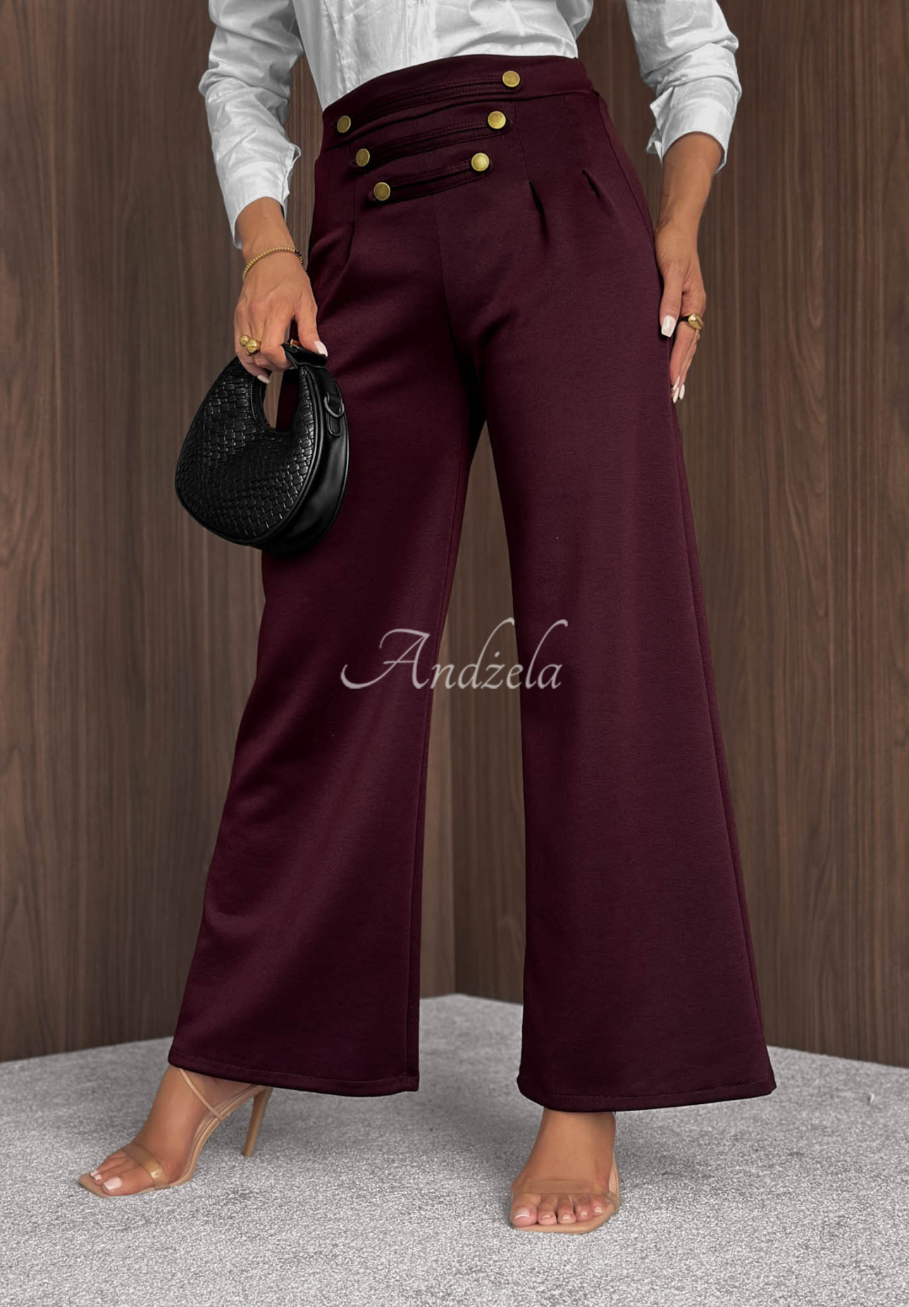 Pantaloni wide leg din viscoză cu nasturi Gentle Pause