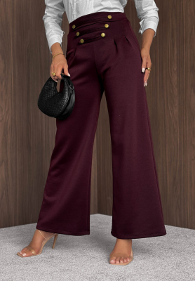 Pantaloni wide leg din viscoză cu nasturi Gentle Pause