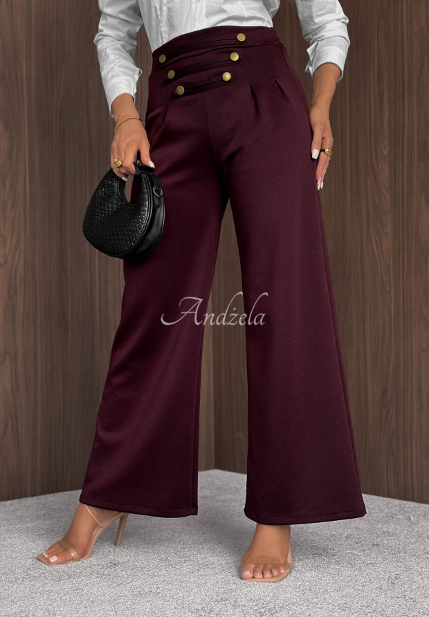 Pantaloni wide leg din viscoză cu nasturi Gentle Pause