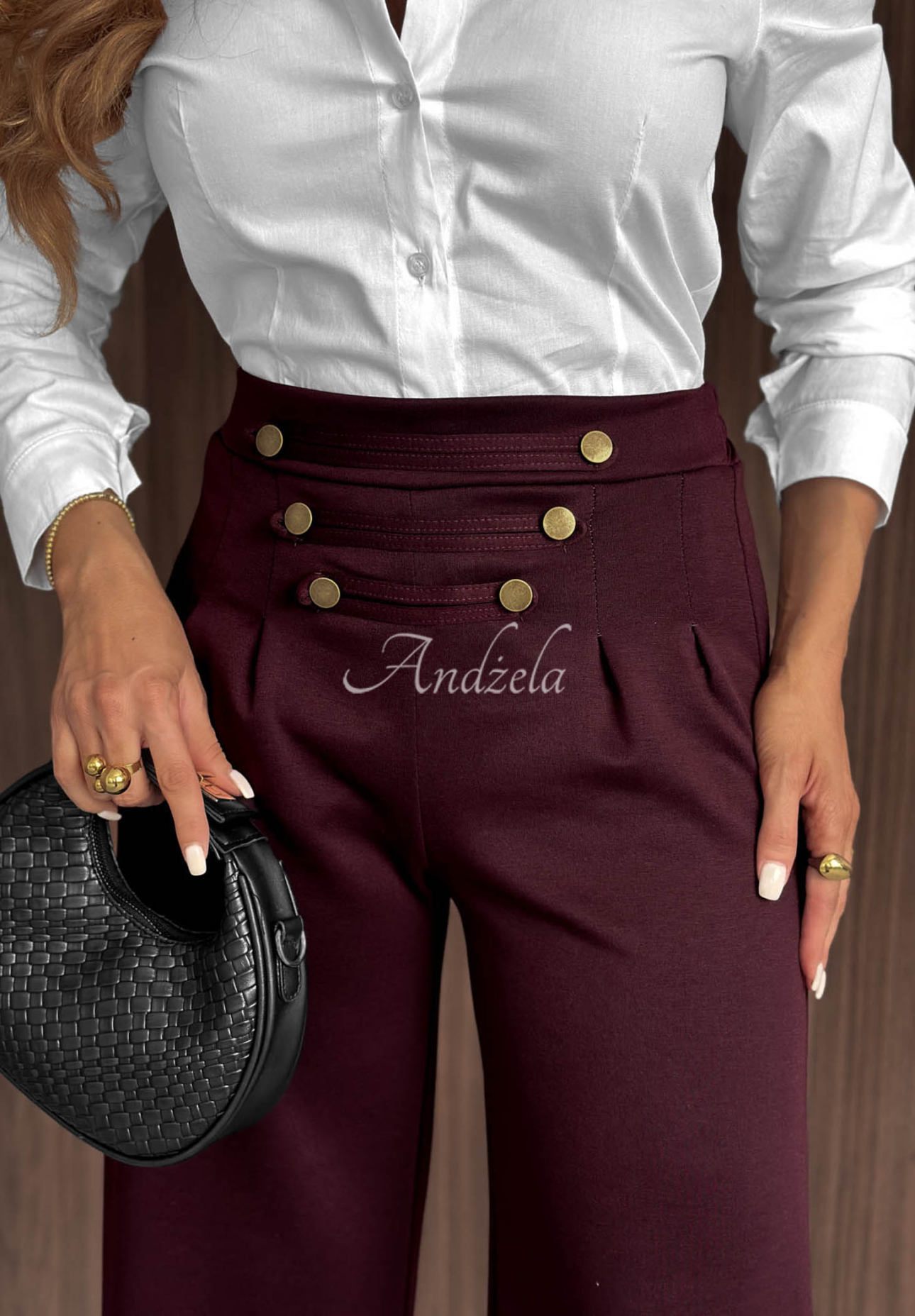 Pantaloni wide leg din viscoză cu nasturi Gentle Pause