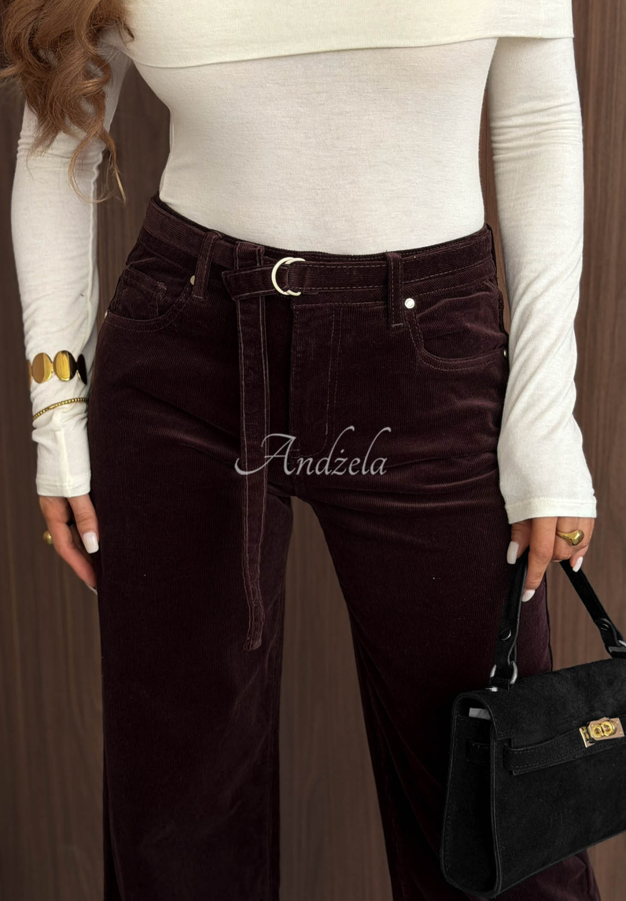 Pantaloni din catifea raiată cu curea Everyday Icons