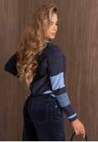 Krótki zapinany Cardigan w romby Fall Pattern ecru