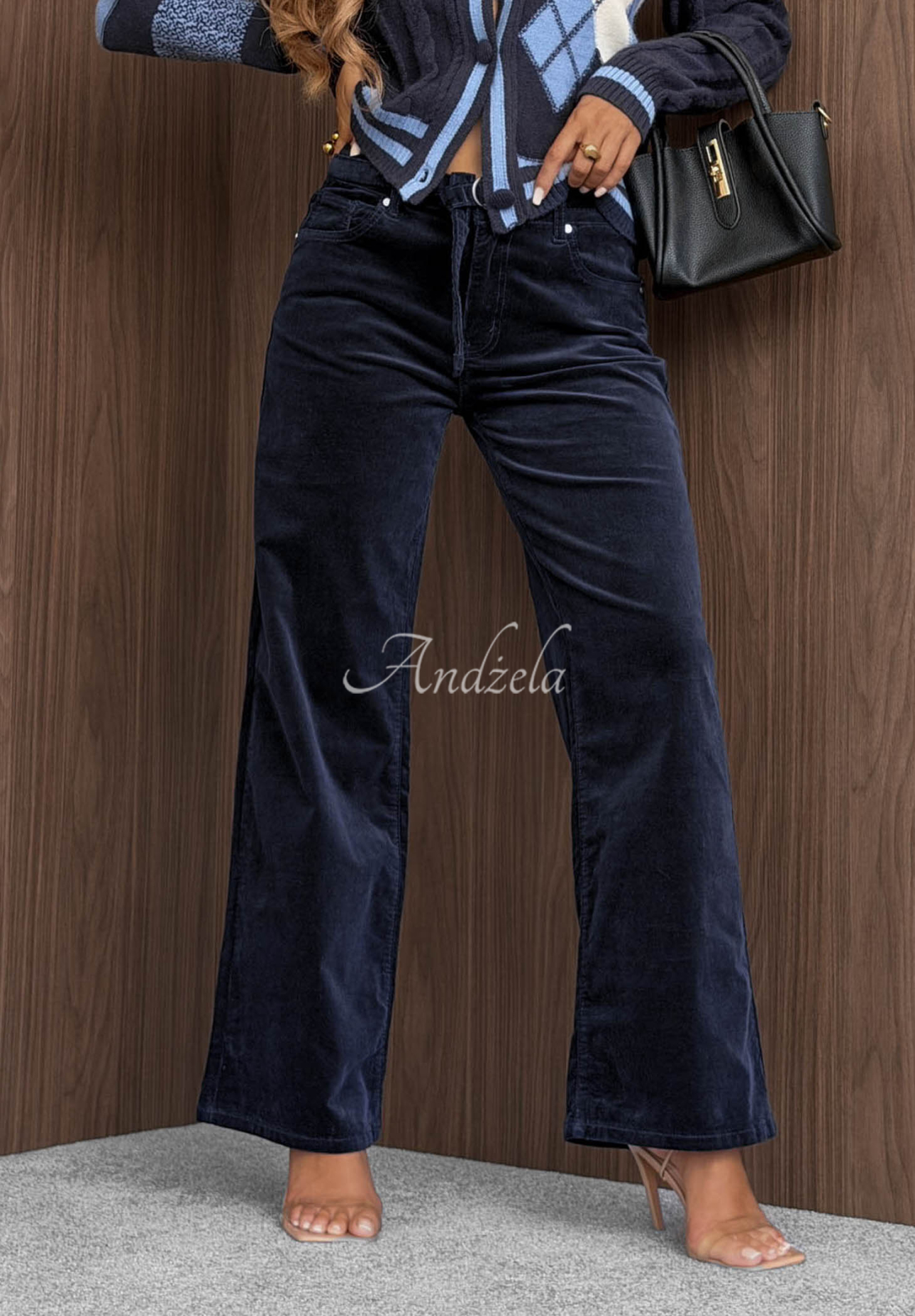 Pantaloni din catifea raiată cu curea Everyday Icons