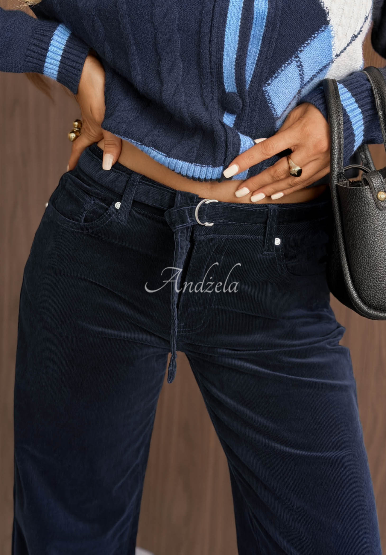 Pantaloni din catifea raiată cu curea Everyday Icons