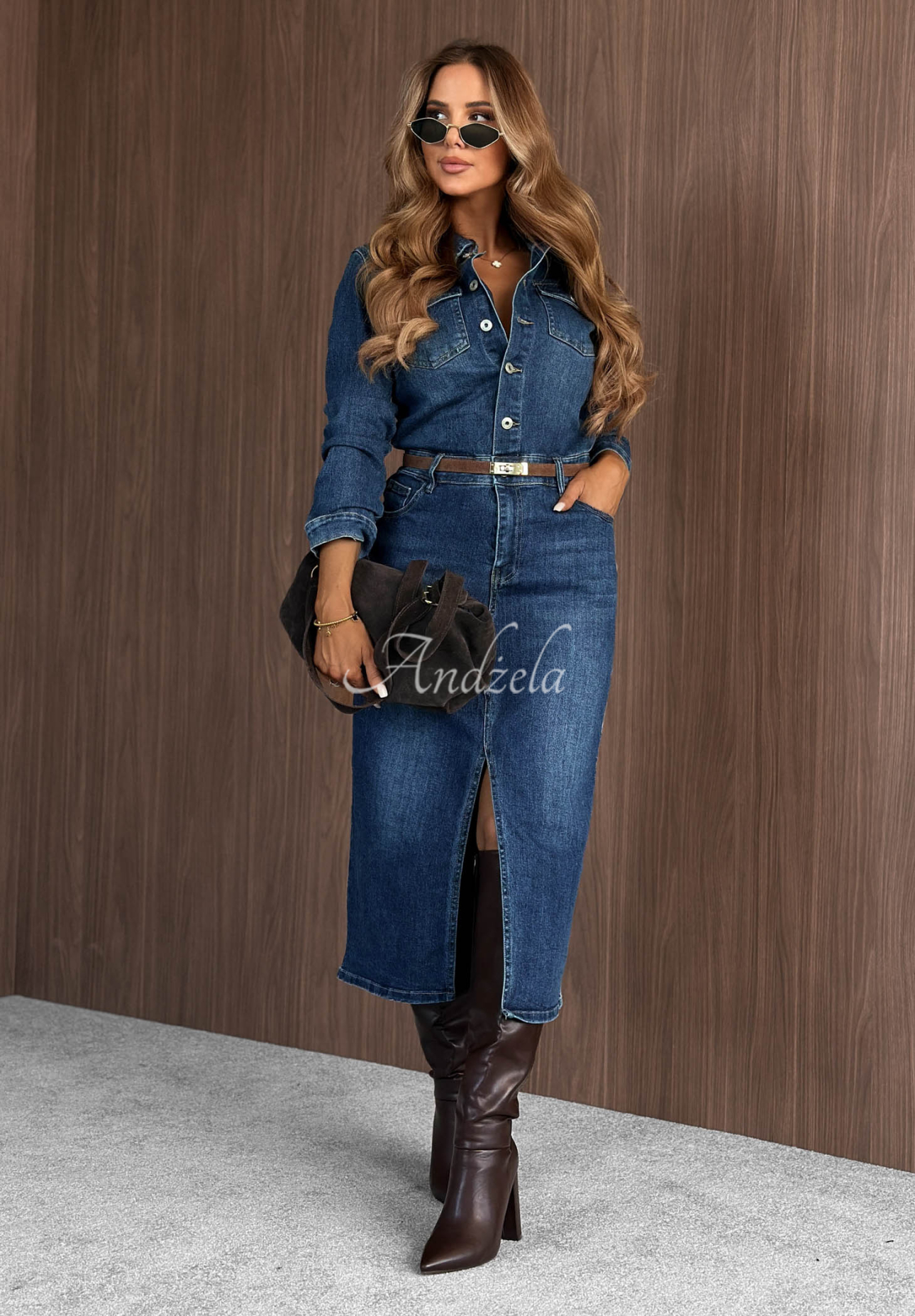 Rochie midi din denim Maple Sunset