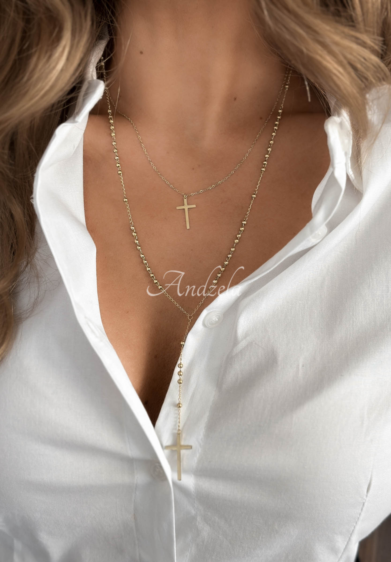 Colier cu cruciulițe și biluțe Golden Beads