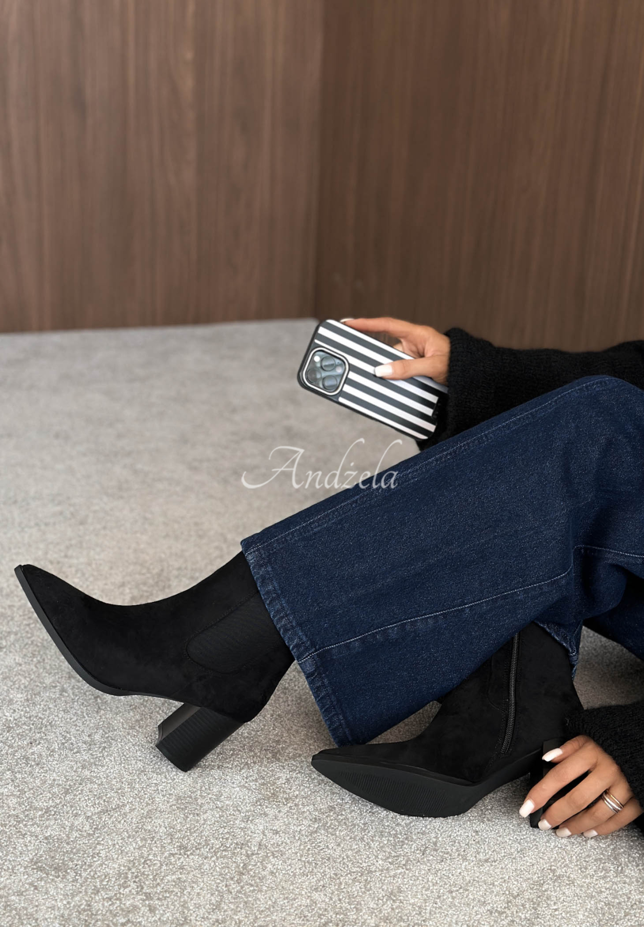 Botine din piele întoarsă cu vârf ascuțit Spiced Latte