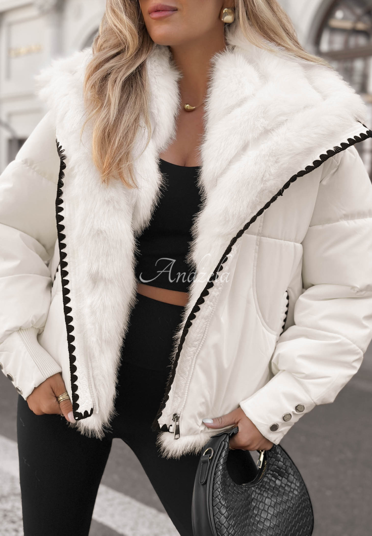 Geacă scurtă matlasată cu blăniță Alpine Cozy