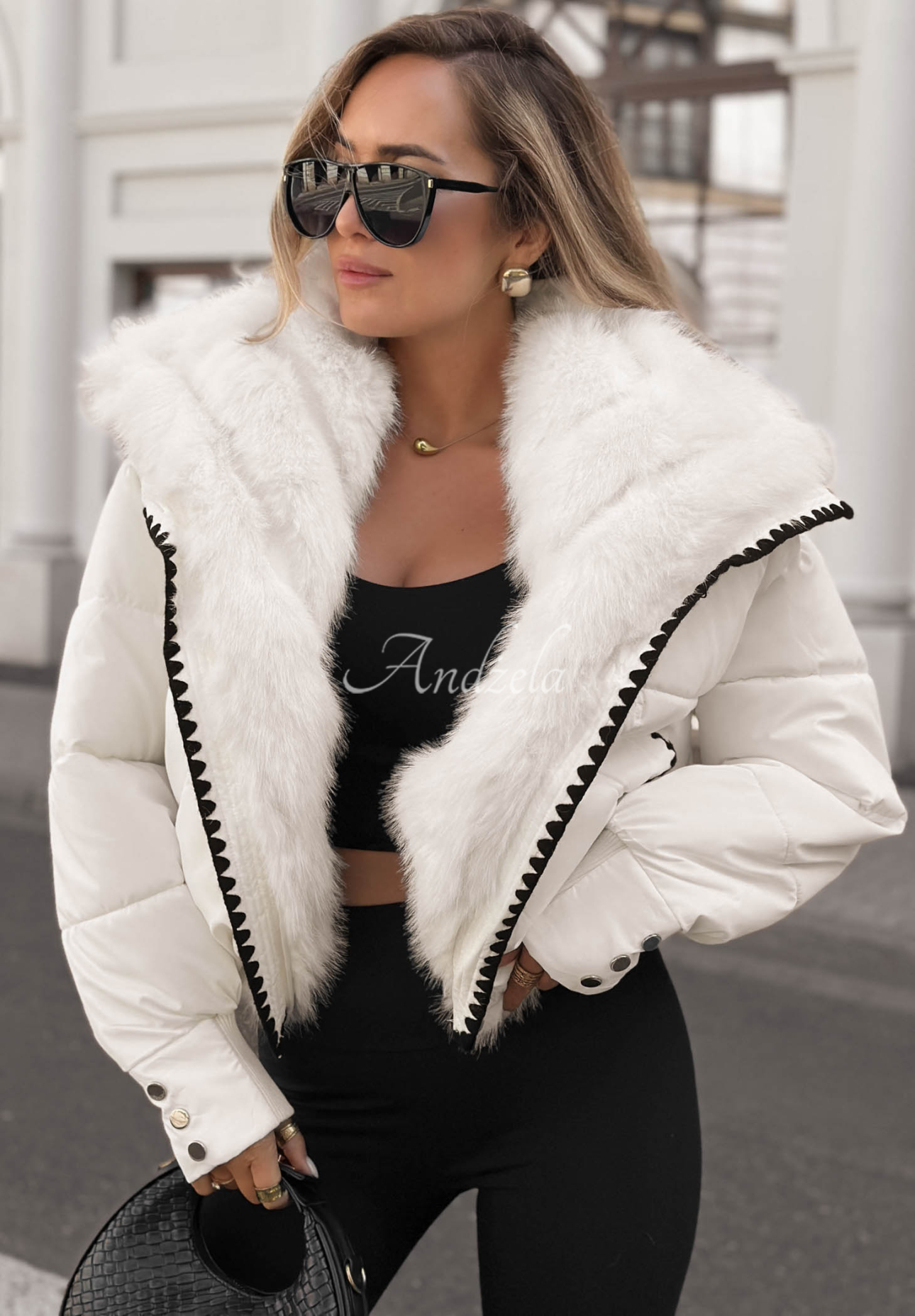 Geacă scurtă matlasată cu blăniță Alpine Cozy