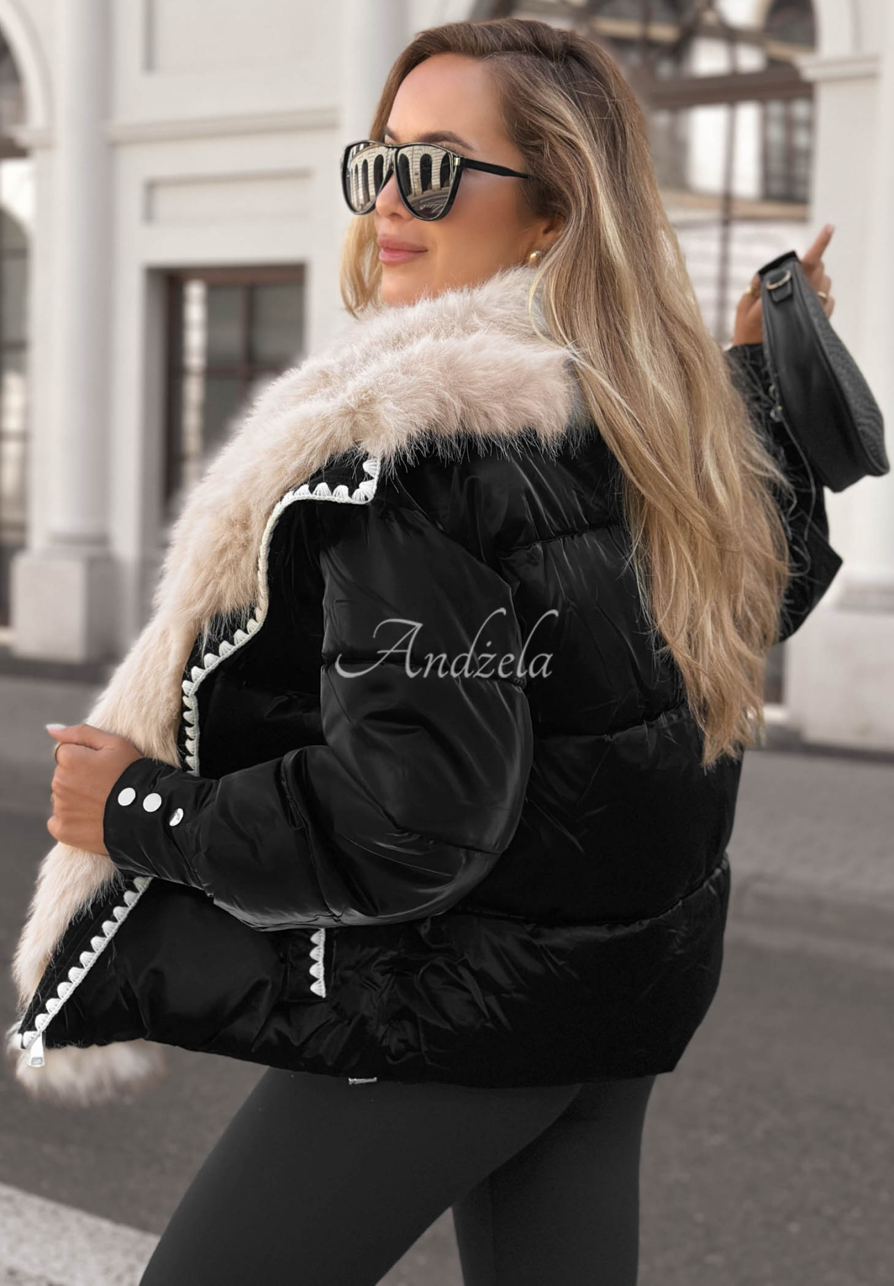 Geacă scurtă matlasată cu blăniță Alpine Cozy