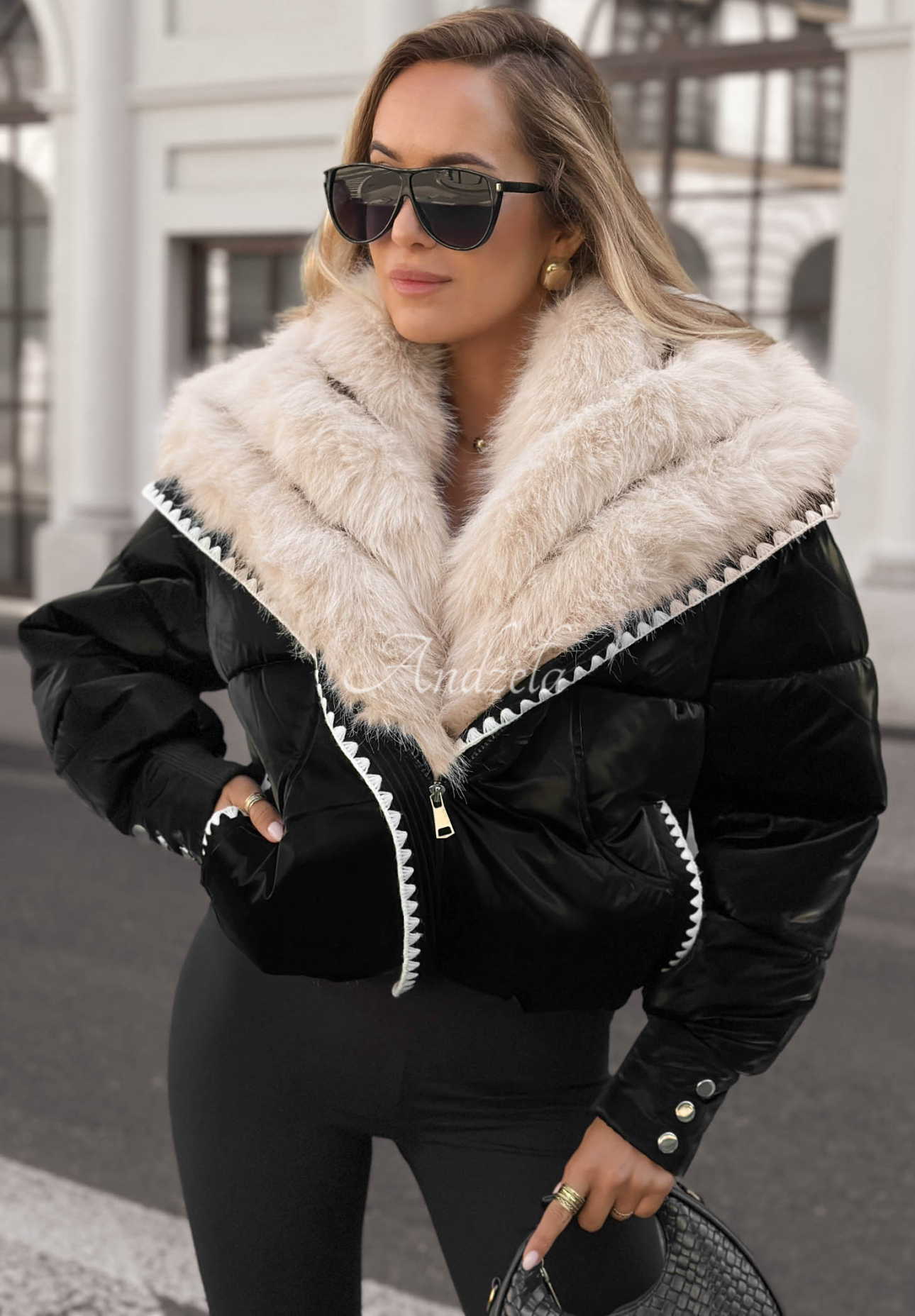 Geacă scurtă matlasată cu blăniță Alpine Cozy