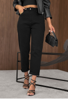 Pantaloni din denim mom fit z paskiem Soft Fog negre