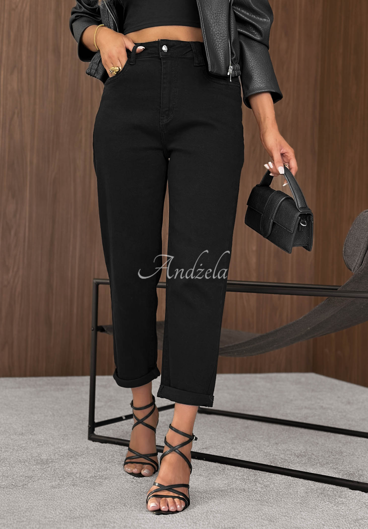 Blugi mom fit cu curea Soft Fog