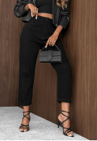 Pantaloni din denim mom fit z paskiem Soft Fog negre