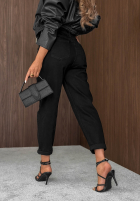 Pantaloni din denim mom fit z paskiem Soft Fog negre