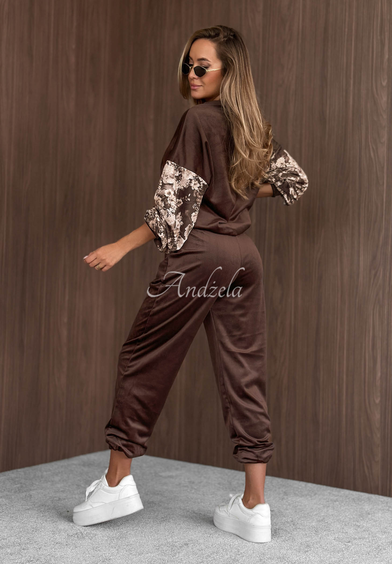 Set de trening din catifea de bumbac cu mâneci cu imprimeu floral Flora Cold