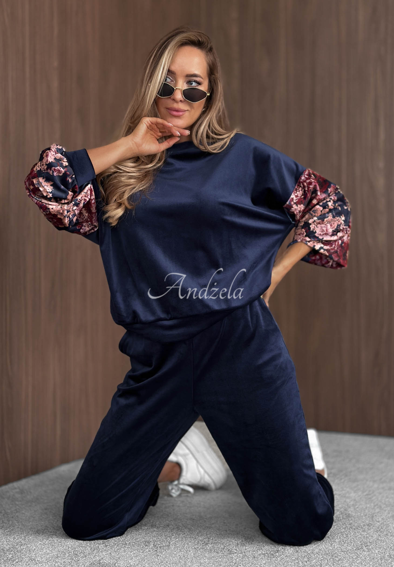 Set de trening din catifea de bumbac cu mâneci cu imprimeu floral Flora Cold