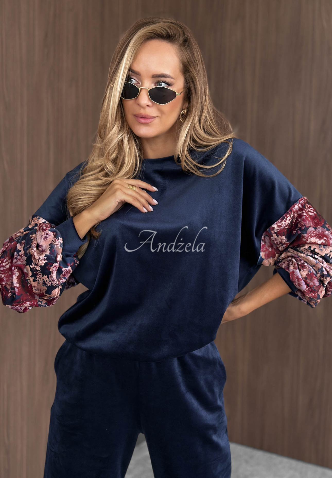 Set de trening din catifea de bumbac cu mâneci cu imprimeu floral Flora Cold