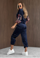 Welurowy Compleu de trening z rękawami w kwiaty Flora Cold mokka