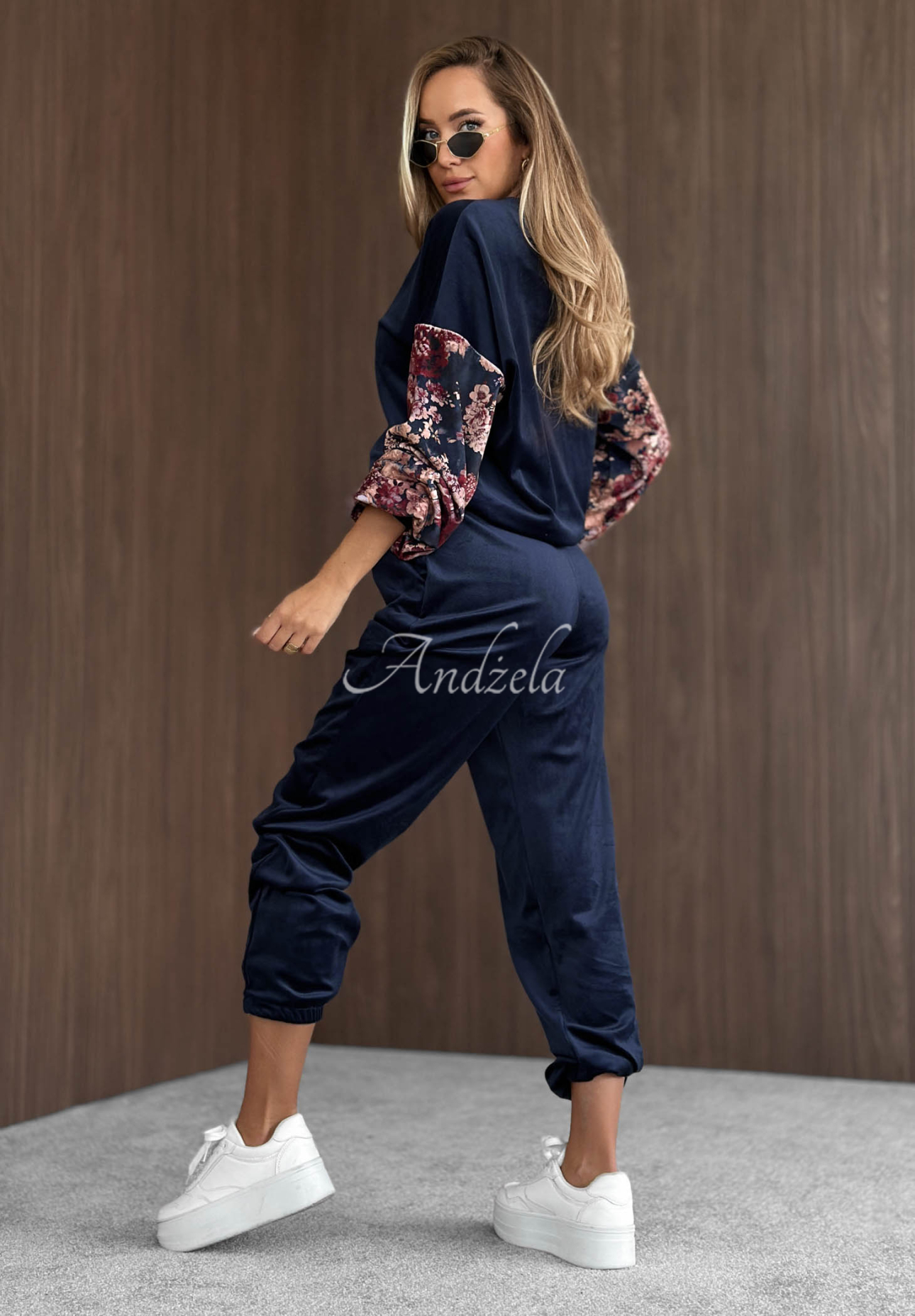 Set de trening din catifea de bumbac cu mâneci cu imprimeu floral Flora Cold