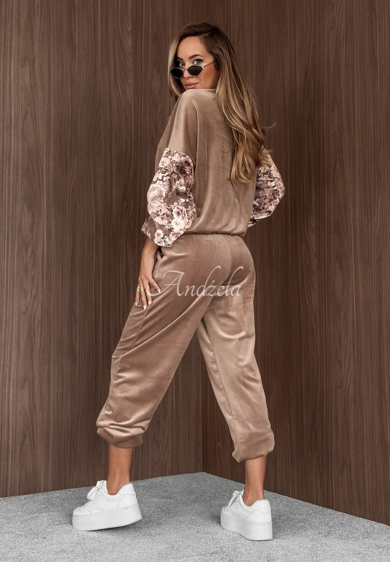 Set de trening din catifea de bumbac cu mâneci cu imprimeu floral Flora Cold