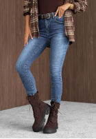 Pantaloni din denim skinny z paskiem Let Me See albastre
