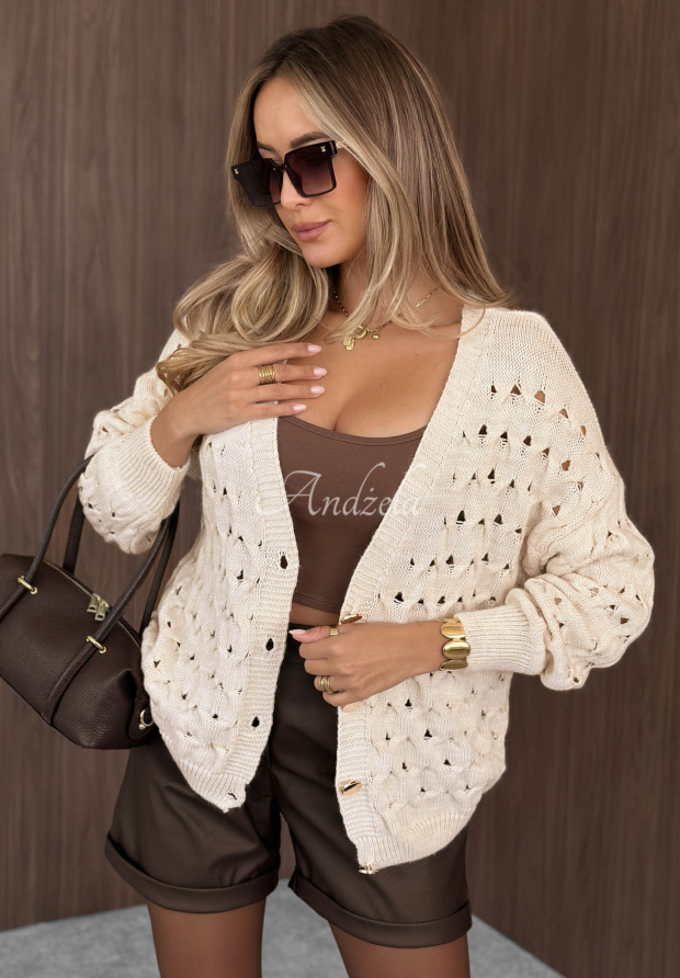 Cardigan scurt ajurat cu &icirc;nchidere Knit Haven