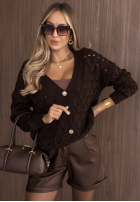 Krótki ażurowy Cardigan z zapięciem Knit Haven bej