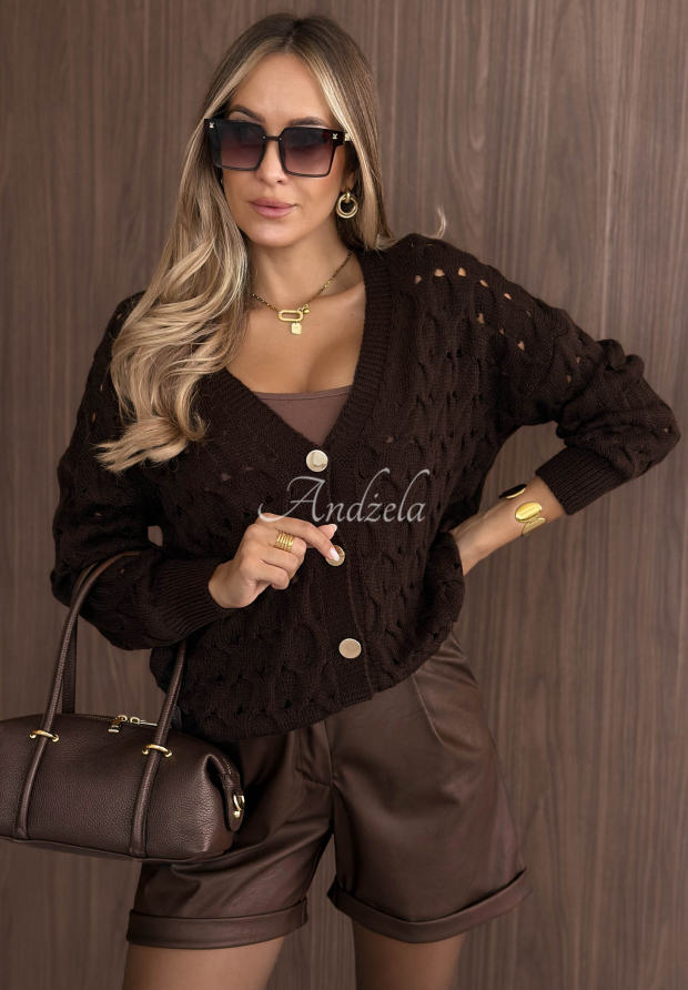 Cardigan scurt ajurat cu &icirc;nchidere Knit Haven