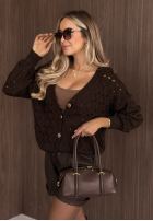 Krótki ażurowy Cardigan z zapięciem Knit Haven bej
