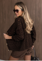 Krótki ażurowy Cardigan z zapięciem Knit Haven bej