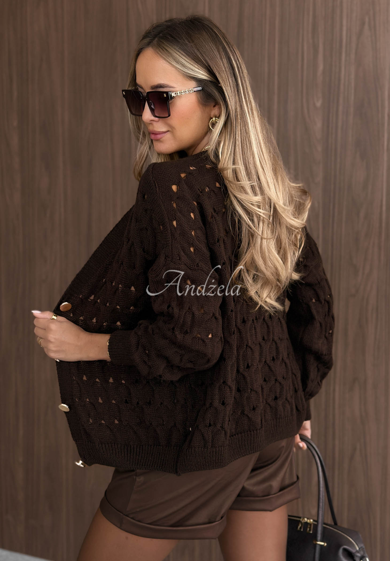 Cardigan scurt ajurat cu închidere Knit Haven