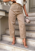 Pantaloni din denim mom fit z paskiem Never Change bej
