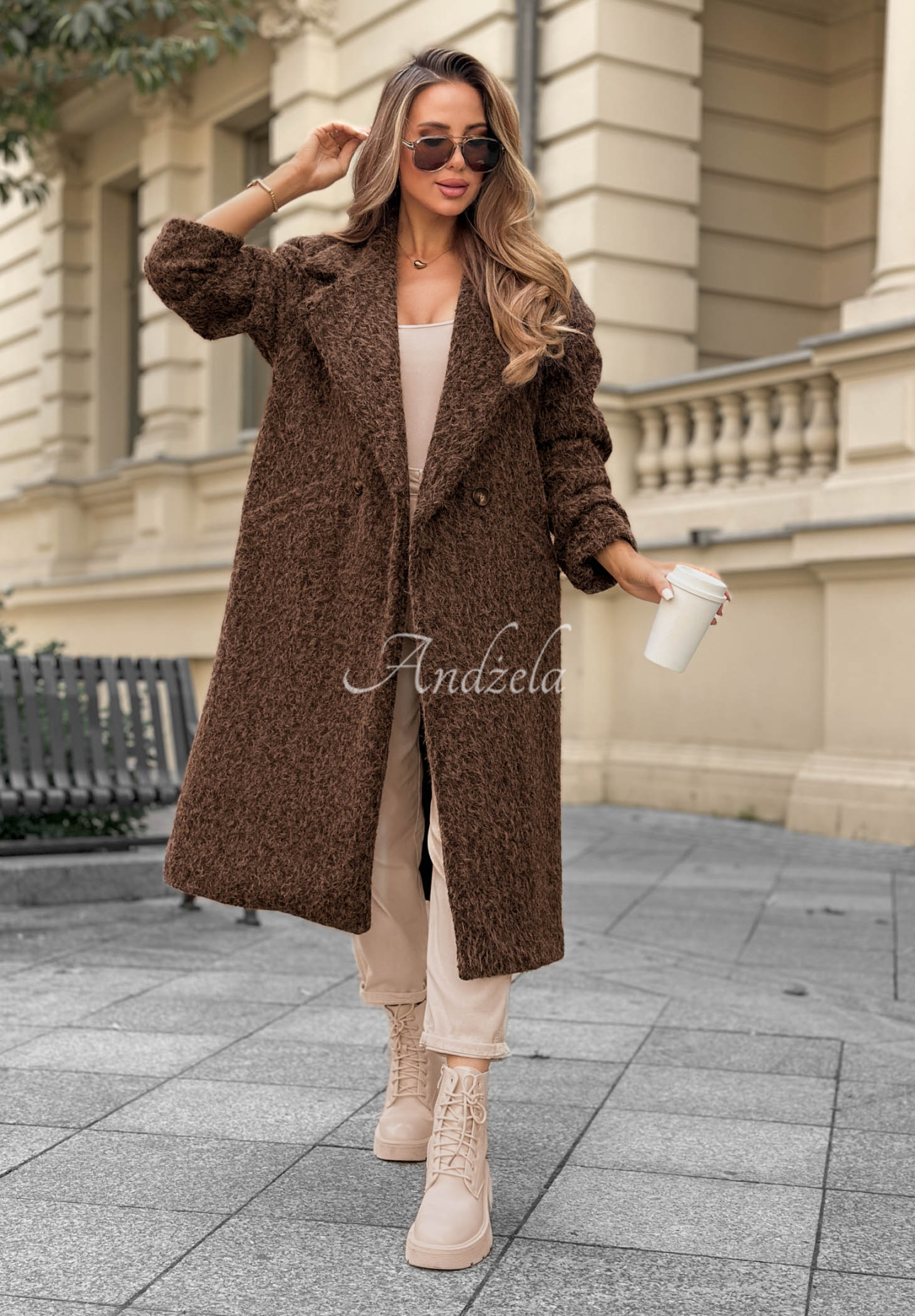 Pardesiu lung din imitație de lână de miel cu guler Hazel Harmony