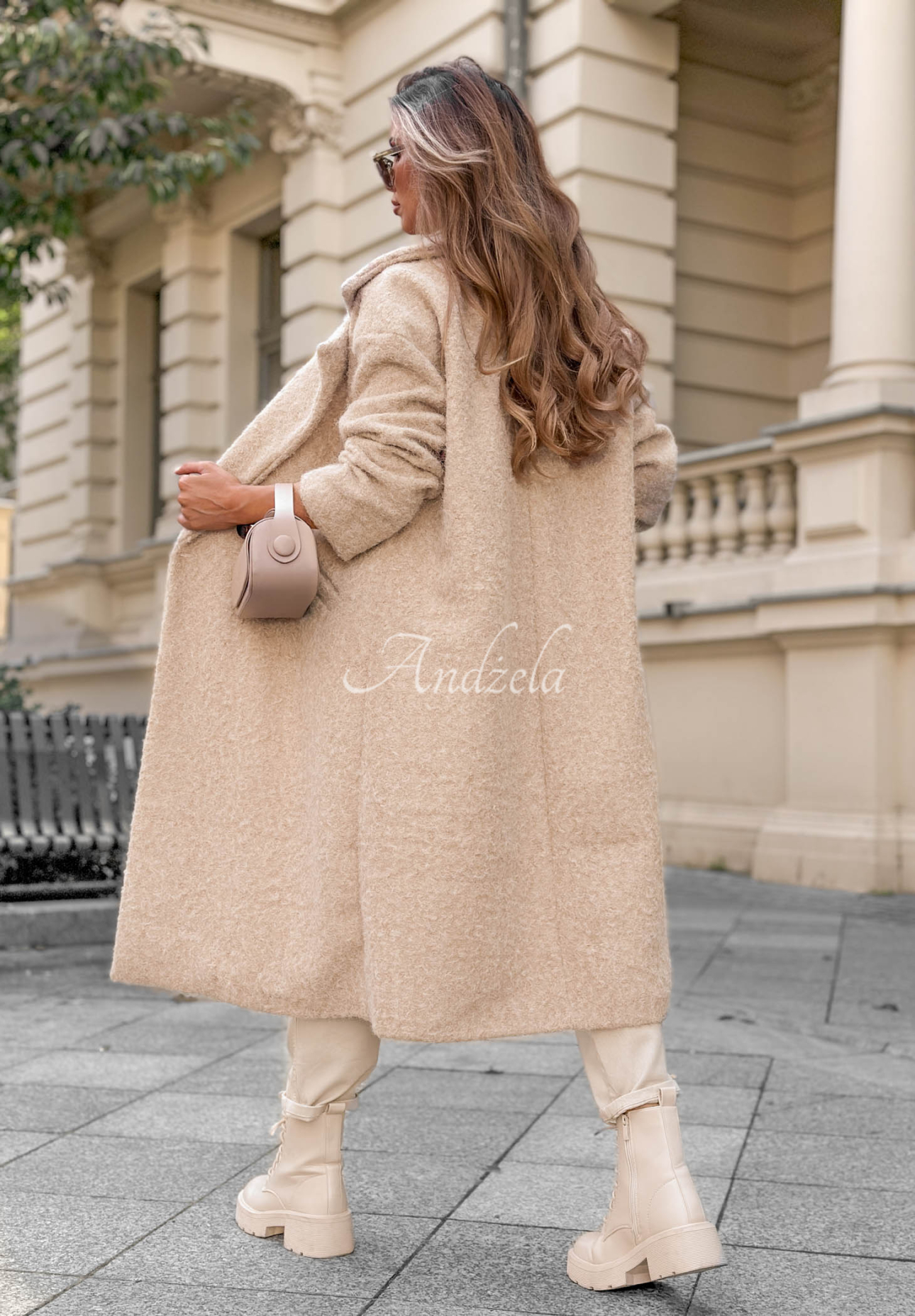 Pardesiu lung din imitație de lână de miel cu guler Hazel Harmony