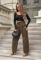 Pantaloni din denim mom fit Honey Light kaki