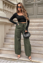 Pantaloni din denim mom fit Honey Light kaki