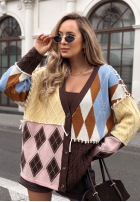 colorat Pulover Cardigan w romby z zapięciem Misty Amour ciocolatiu