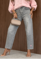 Pantaloni din denim mom fit TTimeless Style jasnoszare