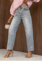 Pantaloni din denim mom fit TTimeless Style jasnoszare