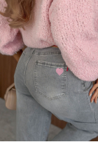 Pantaloni din denim mom fit TTimeless Style jasnoszare
