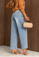 Pantaloni din denim mom fit Casual Vibes albastru deschis