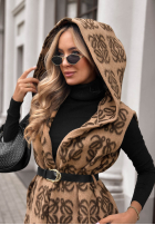 Długi Cardigan cu modele z frędzlami i paskiem Rain Check camel