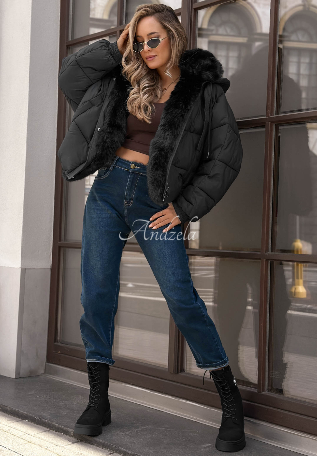 Geacă scurtă matlasată cu blăniță Frosty Darling