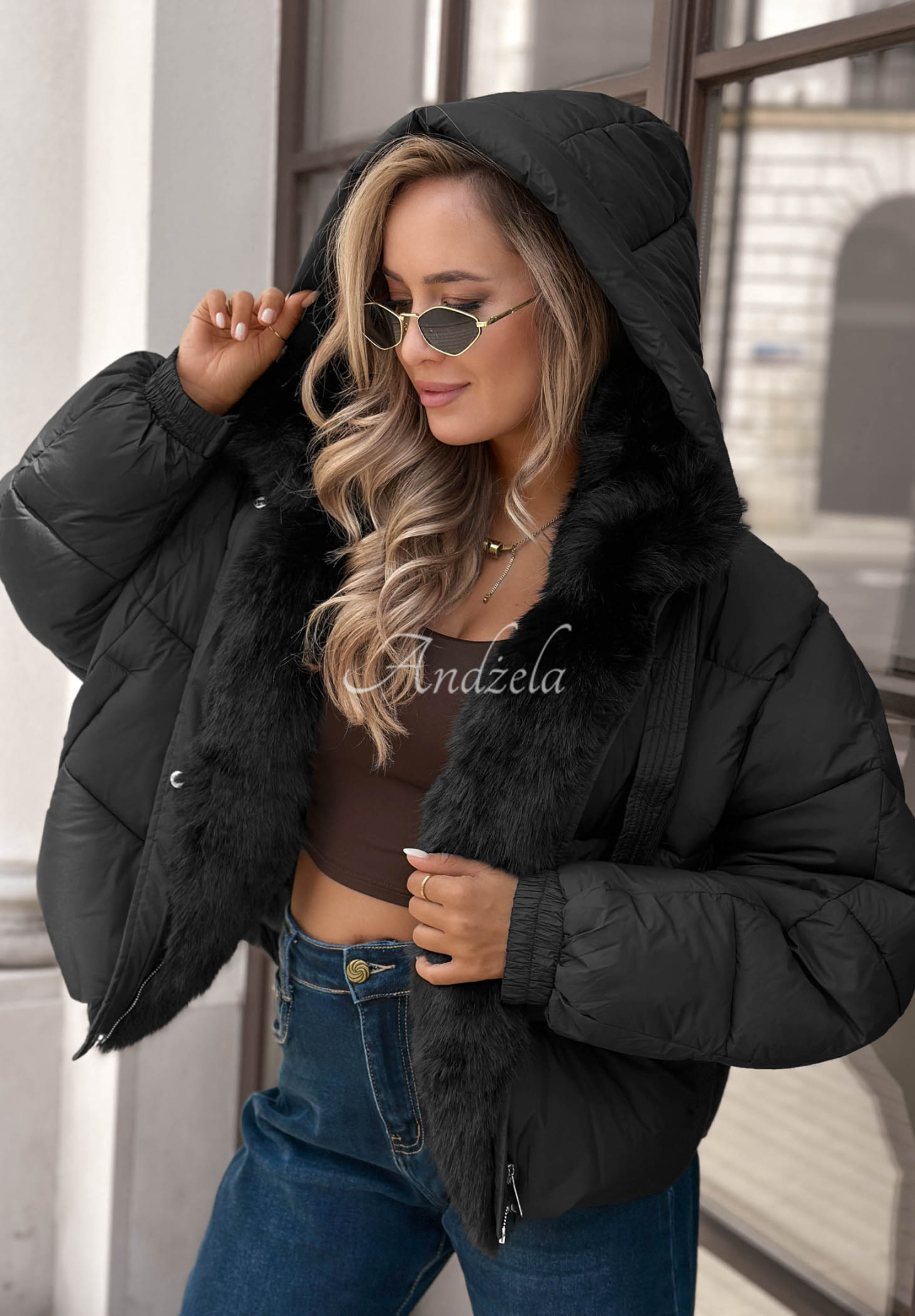 Geacă scurtă matlasată cu blăniță Frosty Darling